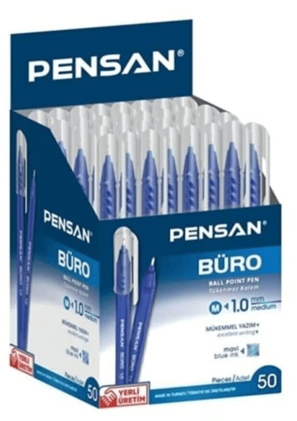 Pensan Büro Tükenmez Kalem 1.0 MM İğne İnce Uç Mavi 50'li