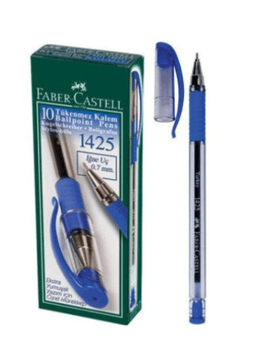 Faber Castell Tükenmez Kalem 0.7 MM Iğne Uç Mavi 1425 10'lu Kutu