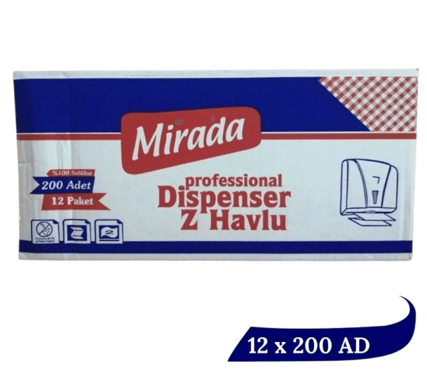 Z Katlama Çift Katlı Kağıt Havlu 20 x 20 cm 200 Yaprak - 12 Paket