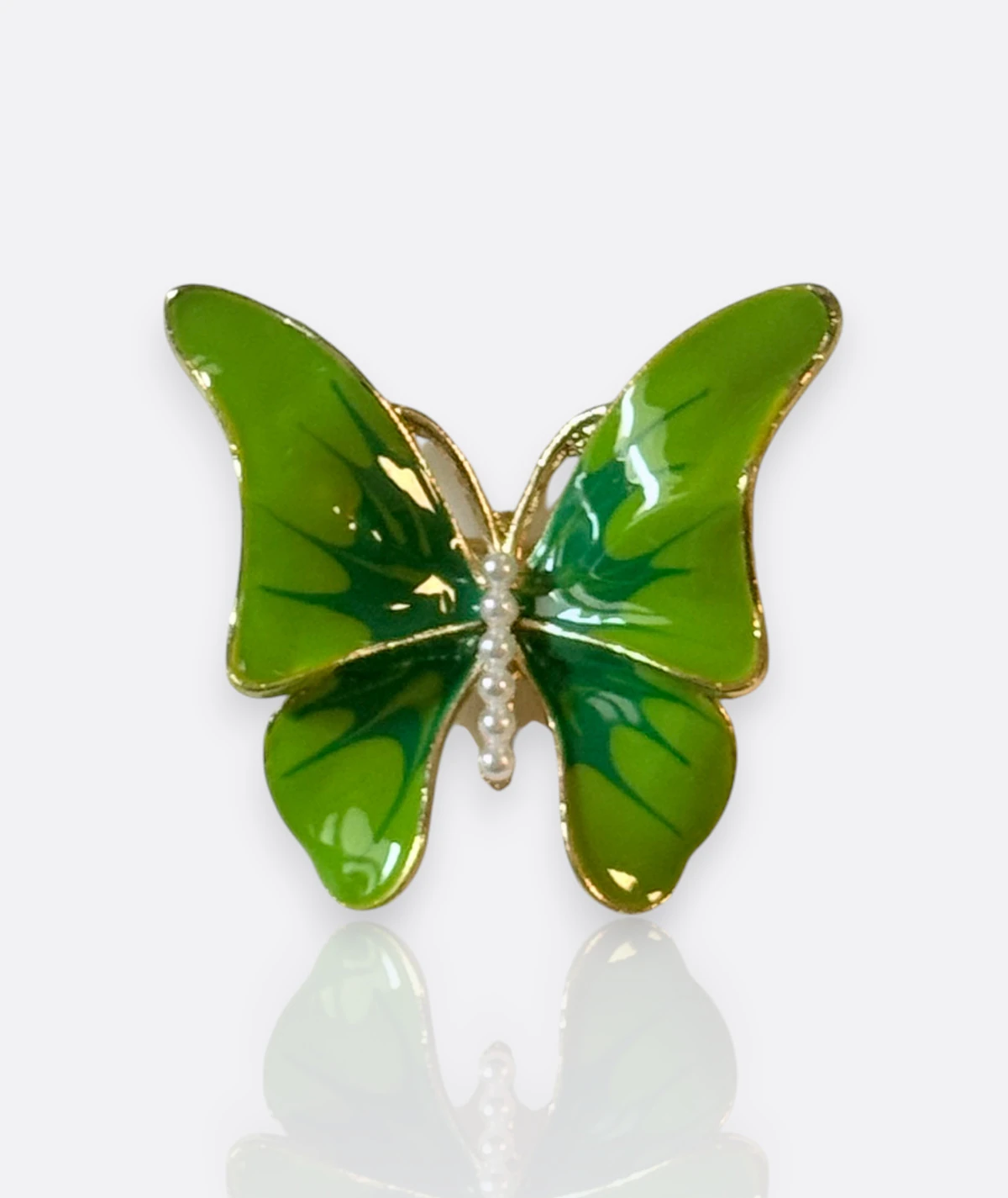 Yeşil Kelebek Broş –  İnci Detaylı Vintage Takı