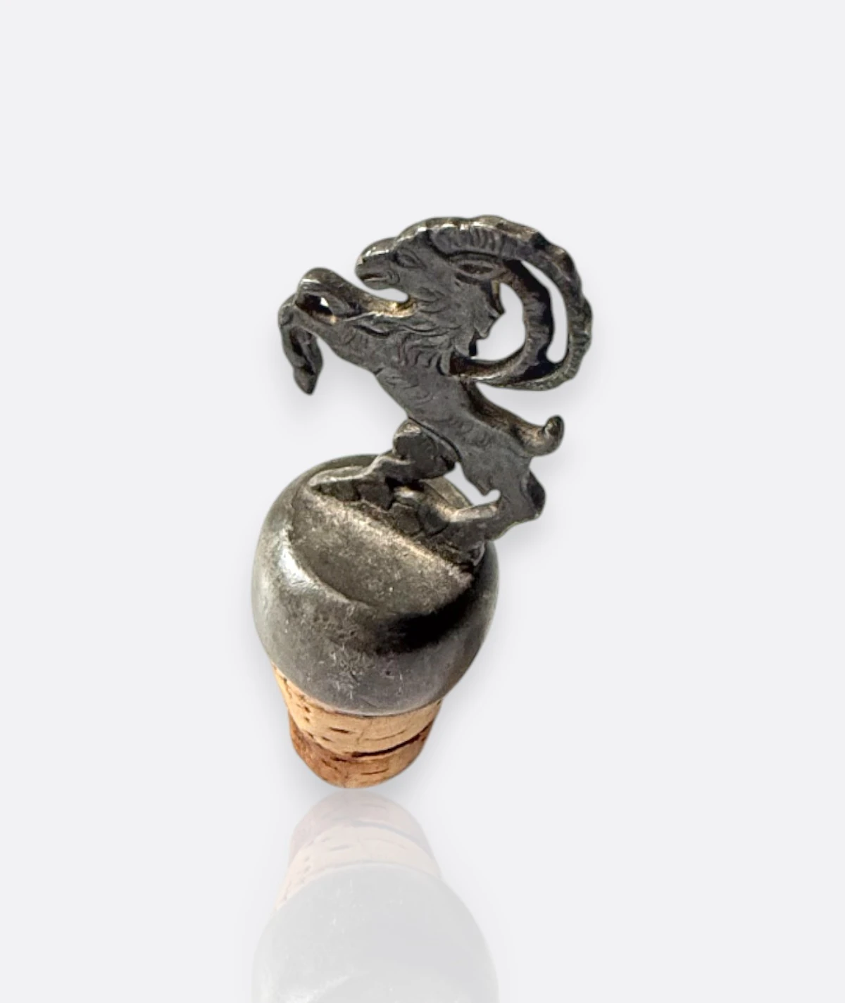 Vintage Döküm Metal Dağ Keçisi Figürlü Şarap Şişesi Tıpası