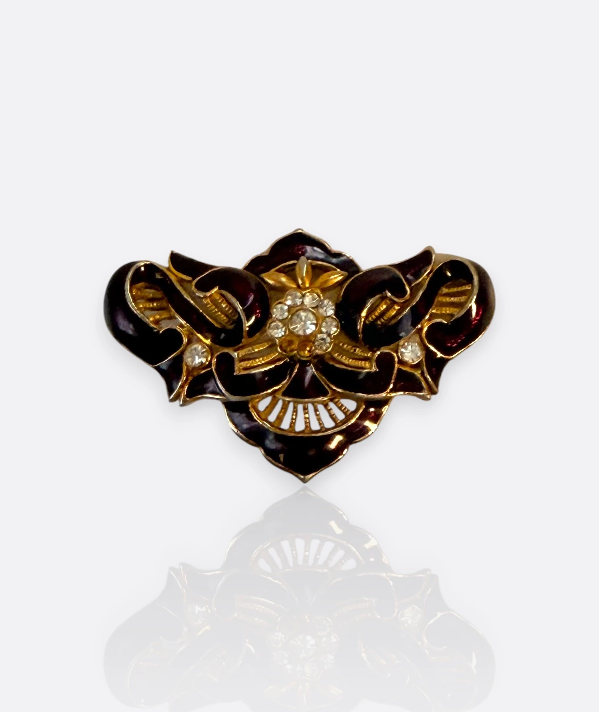 Vintage Mine İşlemeli Taşlı Broş