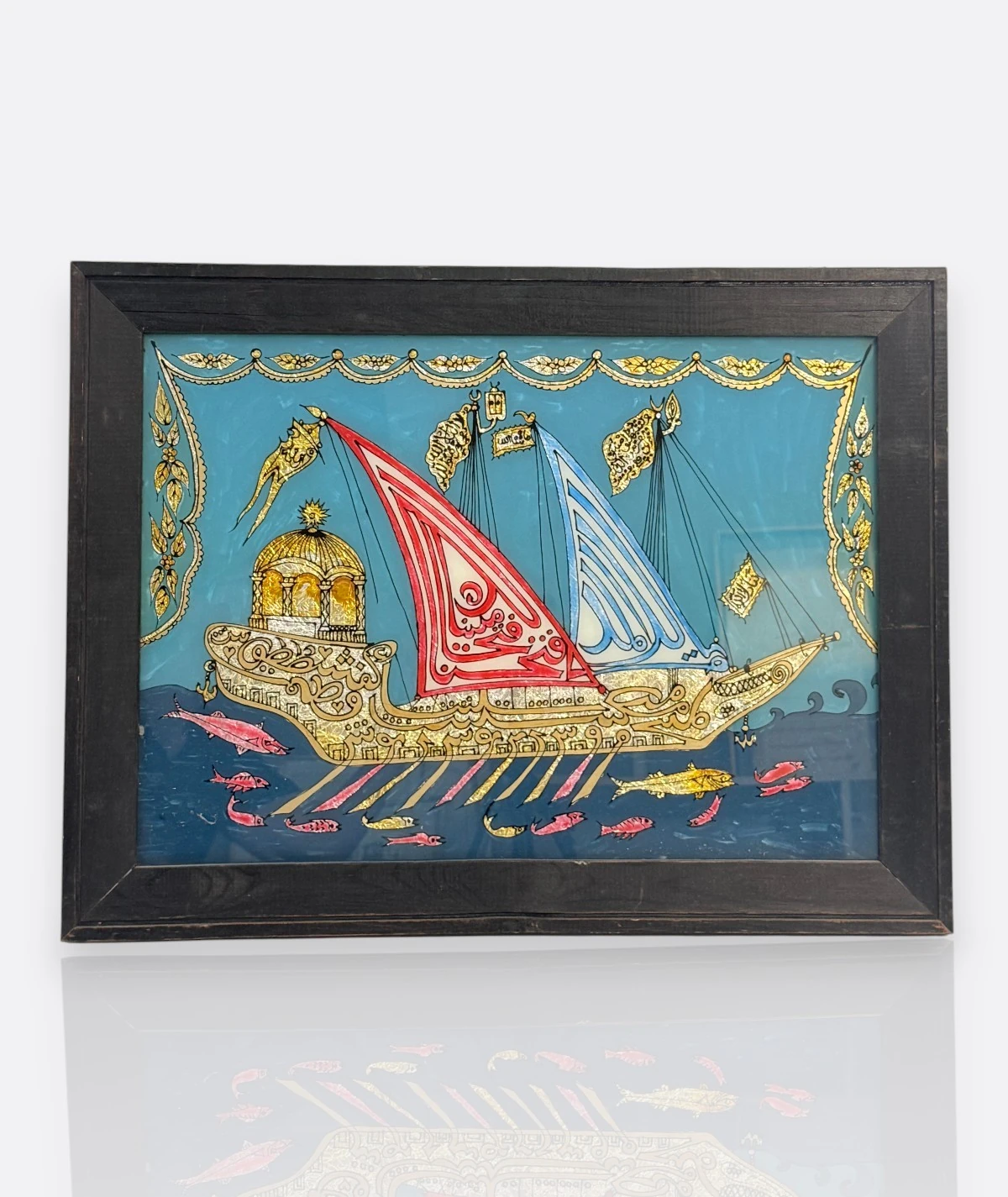 Cam Altı Osmanlı Kadırgası – Hat Sanatıyla Süslenmiş (20. Yüzyıl)