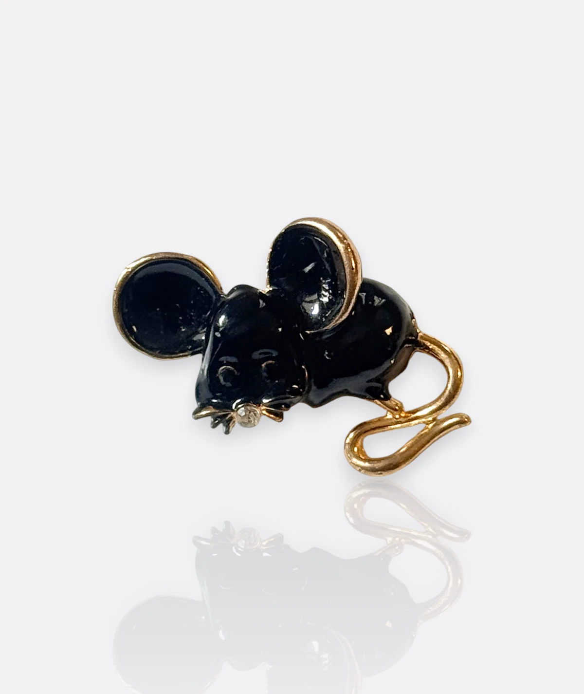 Siyah Fare Broş –  Taş Detaylı Vintage Takı