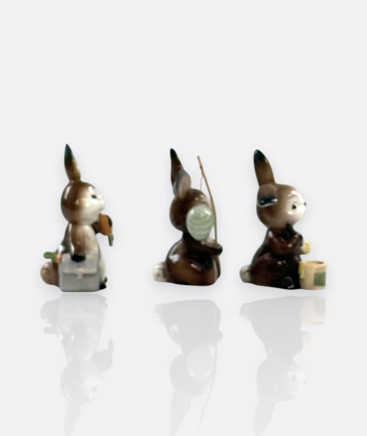 Goebel Porselen 3'lü tavşan figürü Almanya, 20. Yüzyıl Ortası