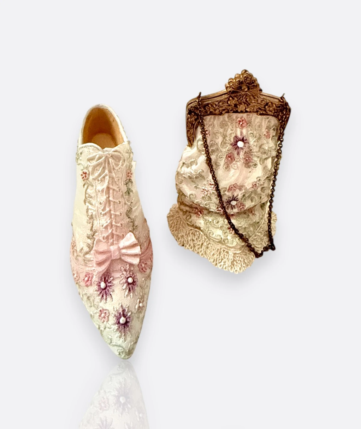 AVON Minyatür Ayakkabı ve Çanta Seti – Pink Rose Victorian Collection