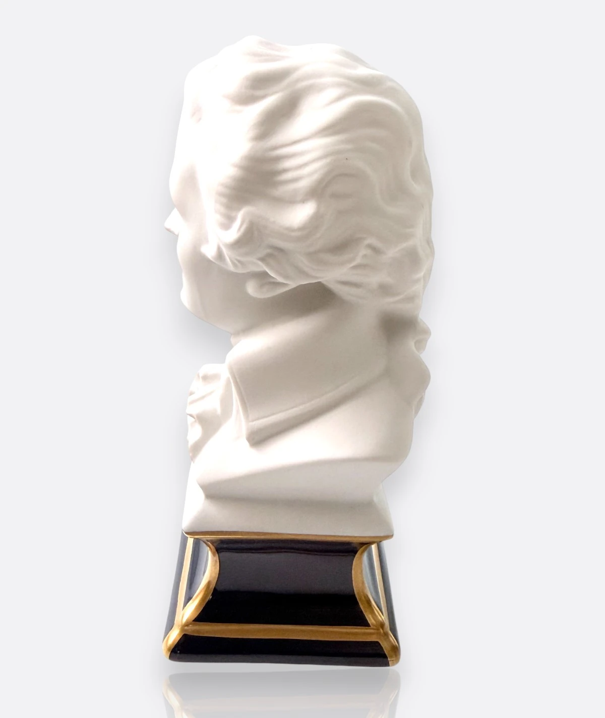 Porcelaines Tharaud Limoges “Mozart” Porselen Büst – Altın Yaldız Kaideli Koleksiyon Parçası