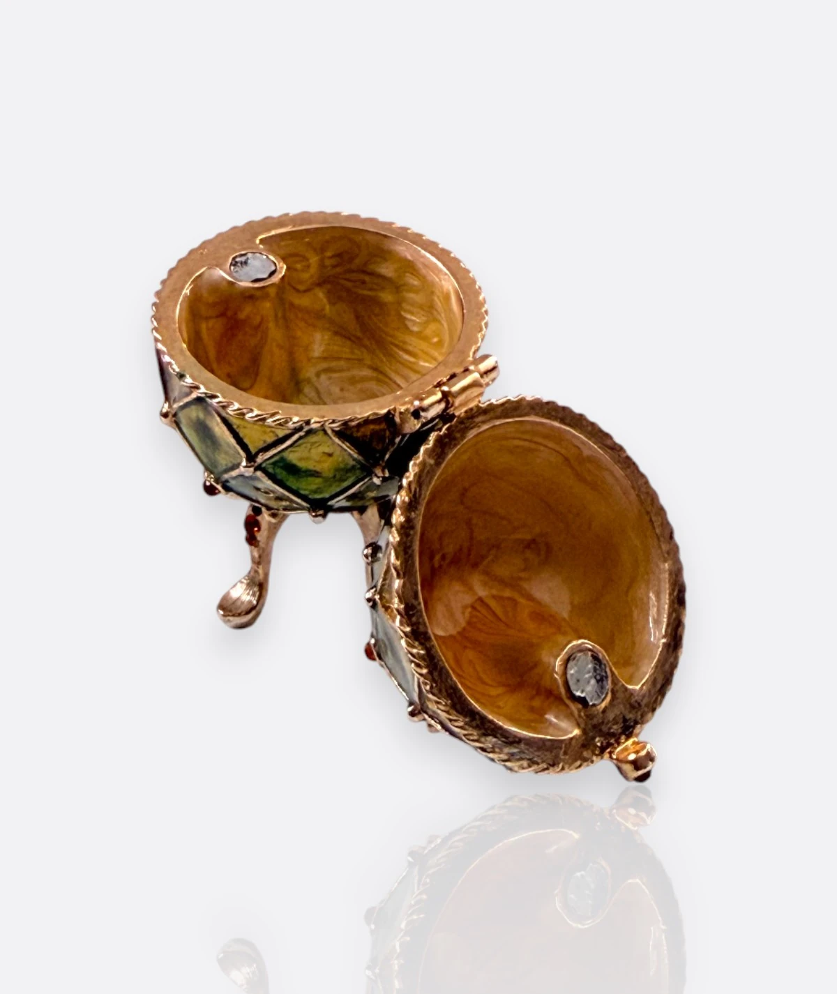 MONE Yeşil Mine İşlemeli Fabergé Tarzı Mücevher / Yüzük Kutusu