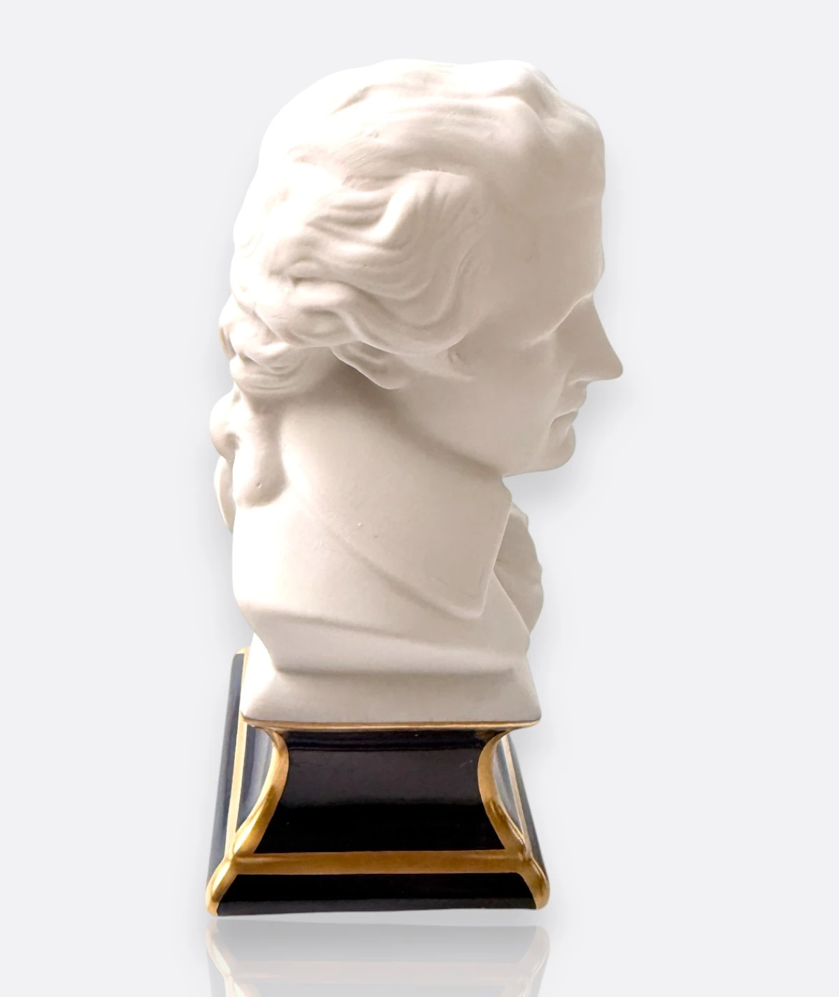 Porcelaines Tharaud Limoges “Mozart” Porselen Büst – Altın Yaldız Kaideli Koleksiyon Parçası