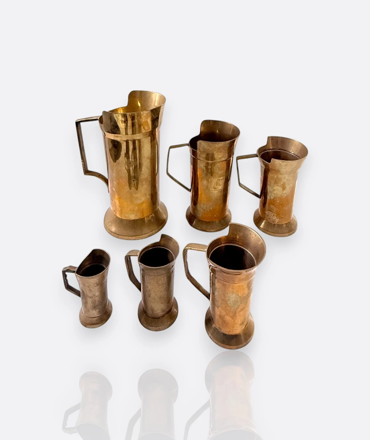 Fransız Pirinç Ölçü Kabı Seti (6’lı) – Cuivre Laiton – Mid Century Kitchen Decor