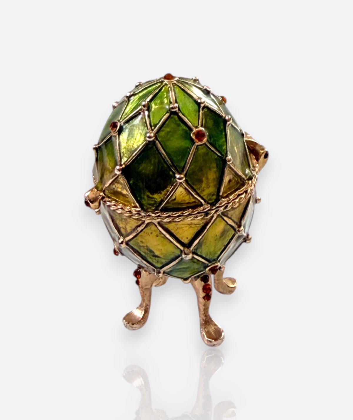 MONE Yeşil Mine İşlemeli Fabergé Tarzı Mücevher / Yüzük Kutusu