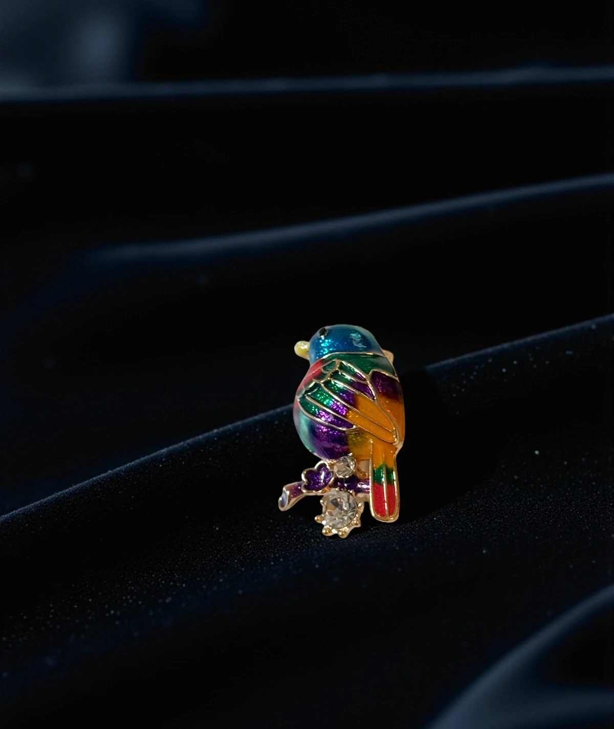 Renkli Kuş Broş – Emaye & Taşlı Vintage Takı