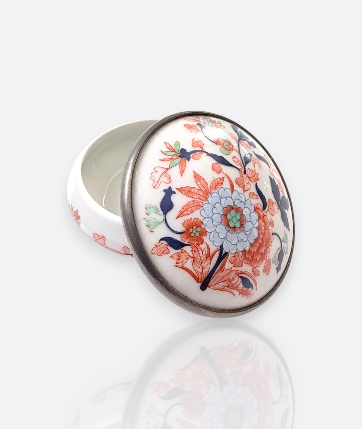 Limoges France El Dekoru Imari Tarzı Kapaklı Porselen Kutu