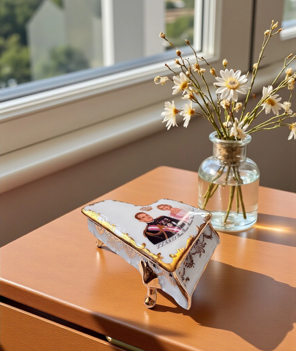 Limoges France Porcelaine d’Art RP Monte Carlo – Prens Rainier ve Prenses Grace Porselen Piyano Kutu