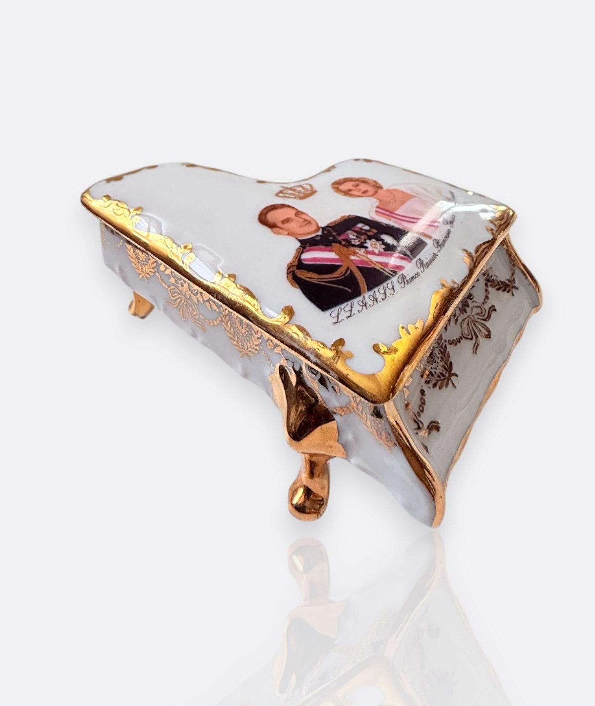 Limoges France Porcelaine d’Art RP Monte Carlo – Prens Rainier ve Prenses Grace Porselen Piyano Kutu