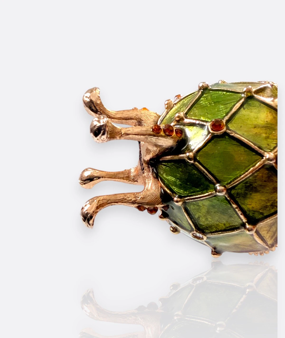 MONE Yeşil Mine İşlemeli Fabergé Tarzı Mücevher / Yüzük Kutusu