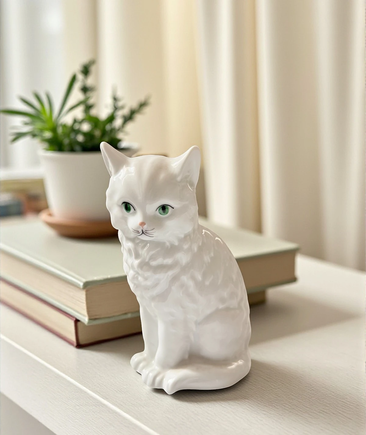 Herend – El Yapımı Porselen Beyaz Kedi Figür (Macaristan, 20. yy)