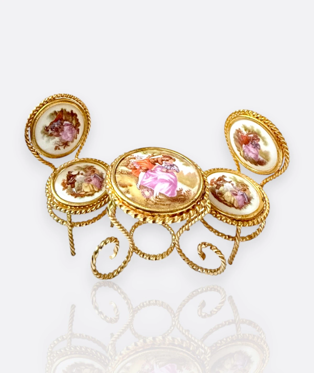 Raynaud Limoges France – El Boyaması Rokoko Tarzı 3 Parça Minyatür Masa ve Sandalye Seti (24 Ayar Yaldızlı)