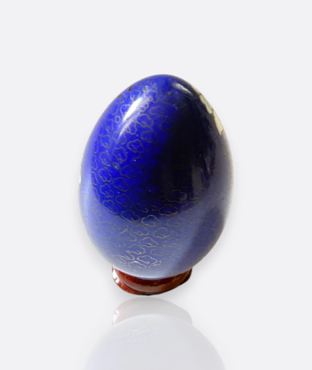 Japon Cloisonné Emaye Yumurta – Lacivert Zemin Üzerinde Şakayık Motifli, El İşçiliği