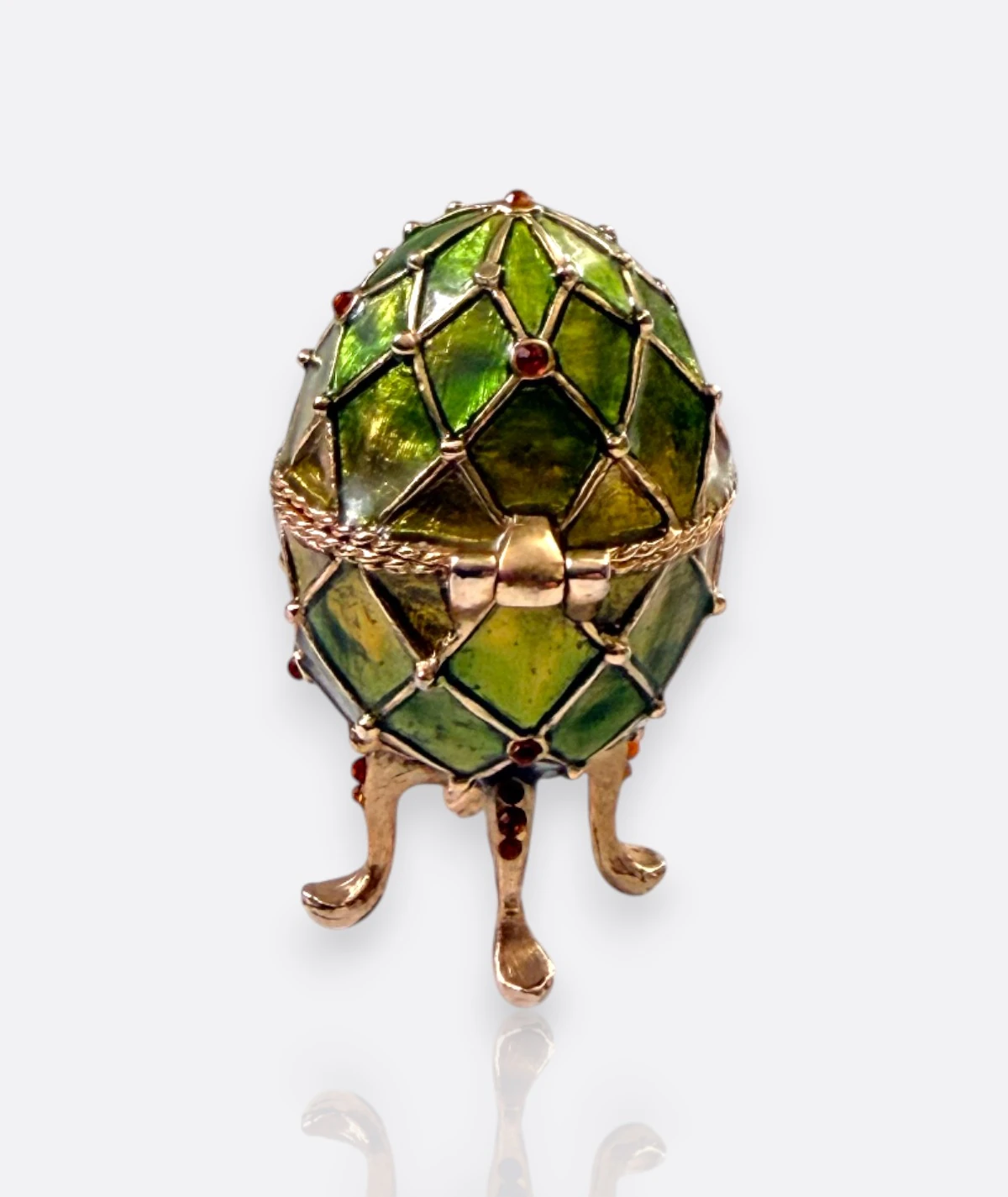 MONE Yeşil Mine İşlemeli Fabergé Tarzı Mücevher / Yüzük Kutusu