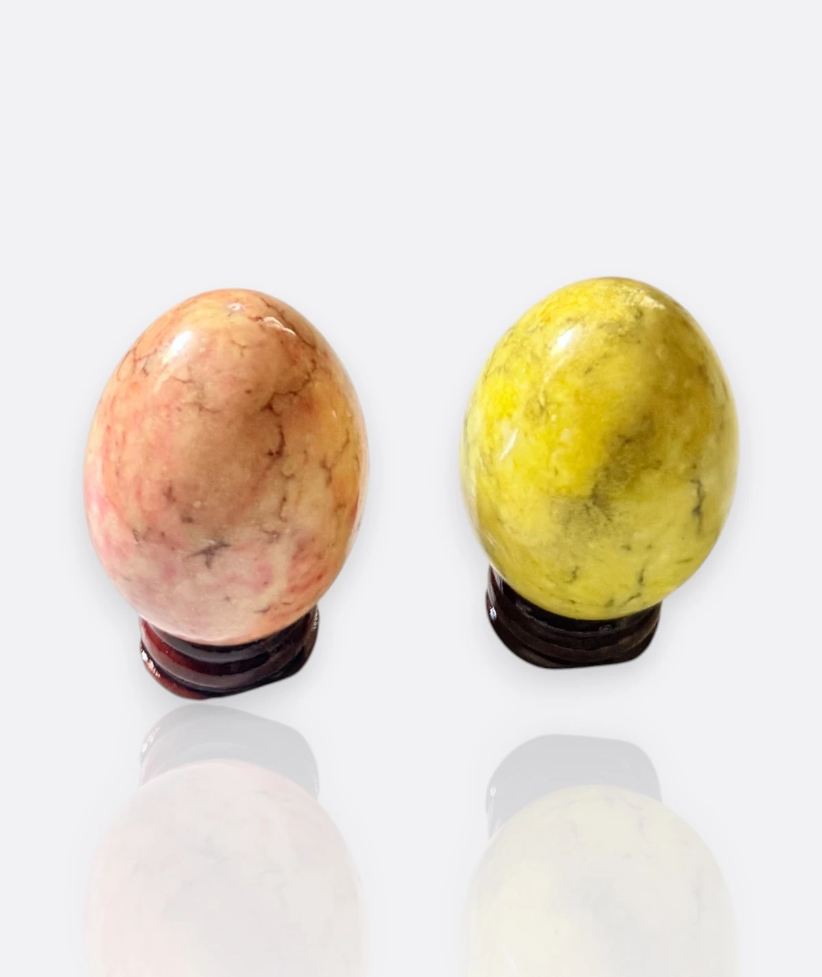 Doğal Taş Dekoratif Yumurtalar (Oniks / Mermer) – Sarı ve Pembe Tonlarda Çift Set