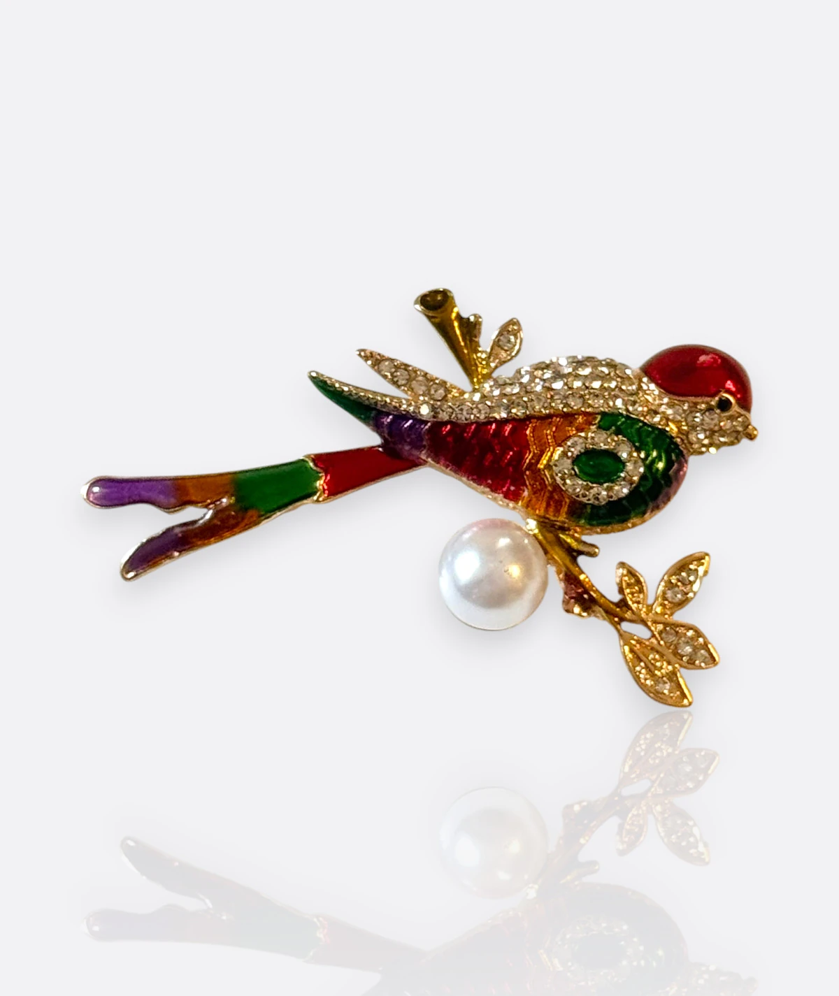 Renkli Kuş Broş – İnci & Taş Detaylı Vintage Takı