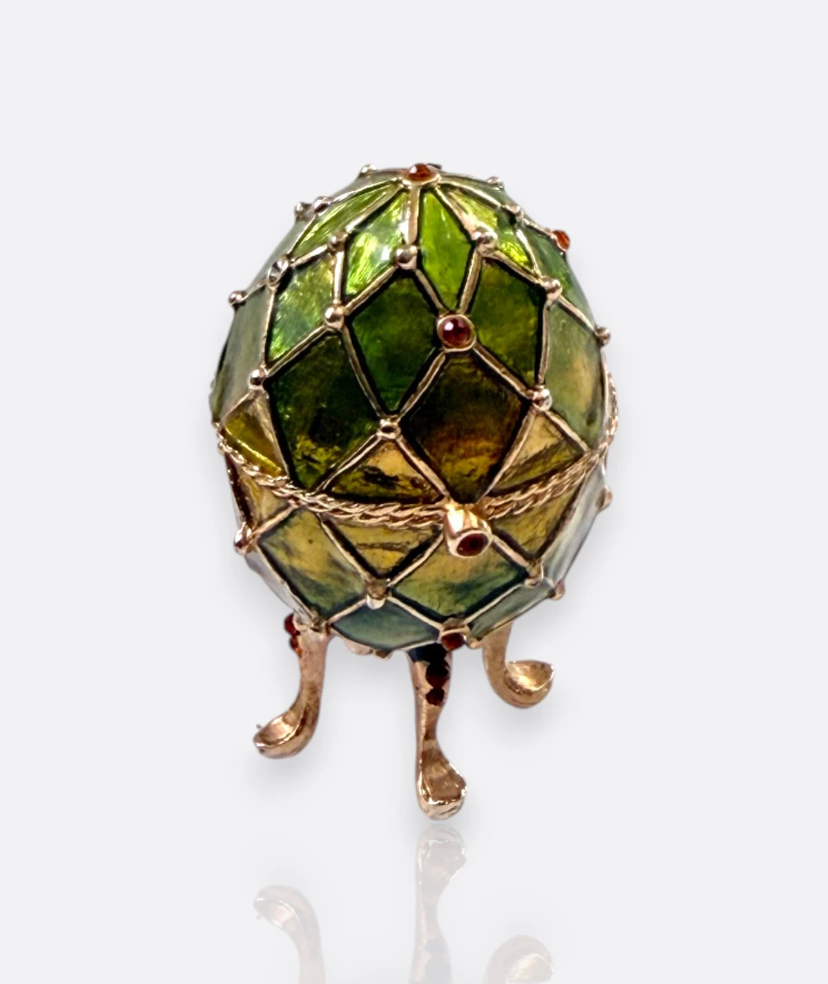 MONE Yeşil Mine İşlemeli Fabergé Tarzı Mücevher / Yüzük Kutusu