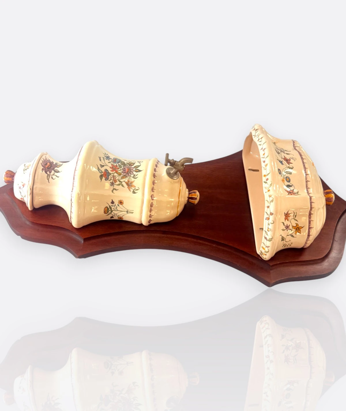 İngiliz Kuş Çeşmesi – El Boyaması Porselen & Ahşap Kaideli (19. yy Sonu - 20. yy Başları)