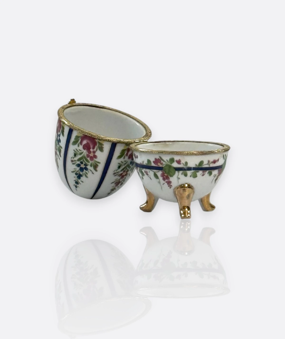 El Boyaması Porselen Mücevher Yumurtası – Altın Ayaklı