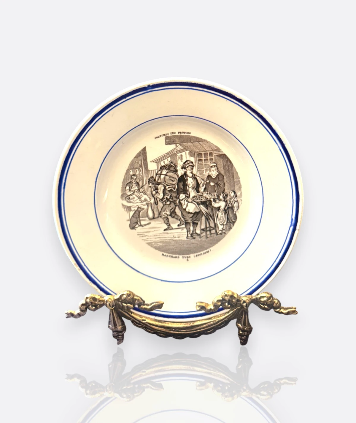 Osmanlı Tüccar Temalı Antika Tabak - Creil Montereau – “Marchand Turc (Europé)”