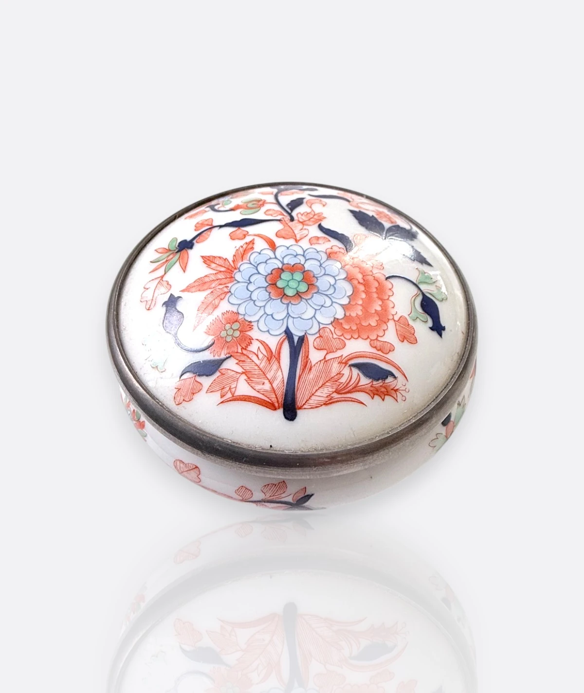 Limoges France El Dekoru Imari Tarzı Kapaklı Porselen Kutu