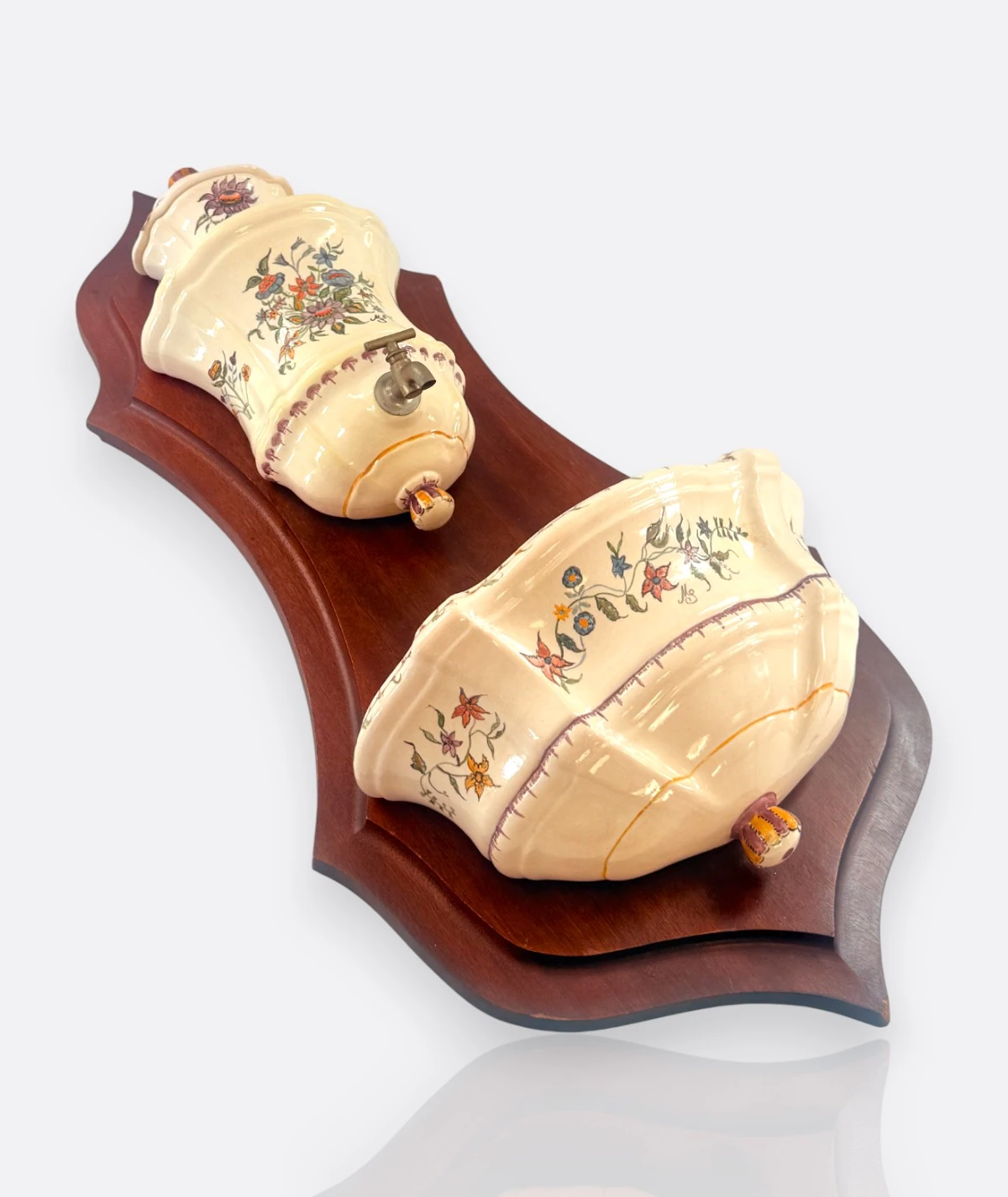 İngiliz Kuş Çeşmesi – El Boyaması Porselen & Ahşap Kaideli (19. yy Sonu - 20. yy Başları)