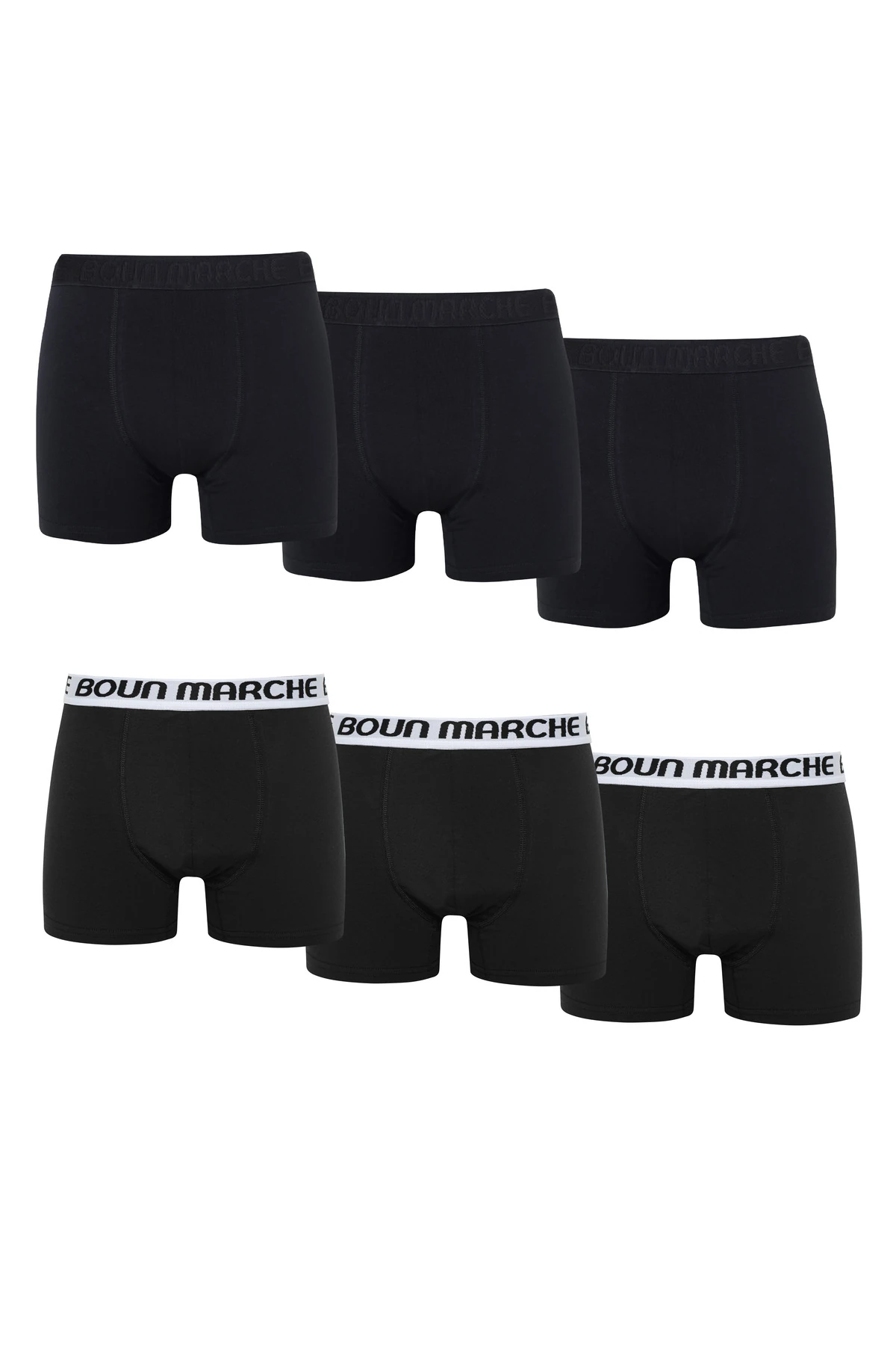 Erkek Boxer Likralı Premium 6'lı Kutu  - beyaz - siyah gömmeli