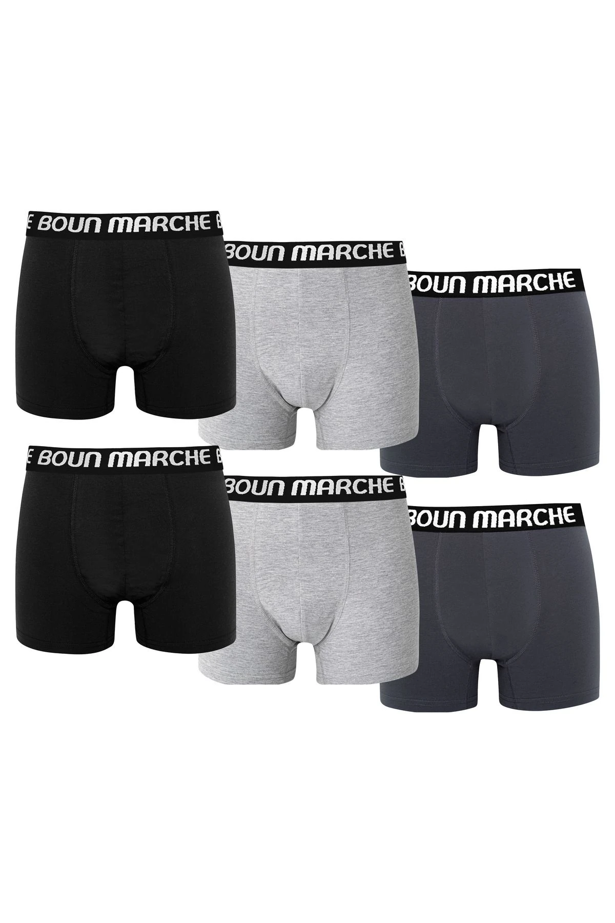 Erkek Boxer Likralı Premium 6'lı Kutu CATCH - gri-siyah-füme