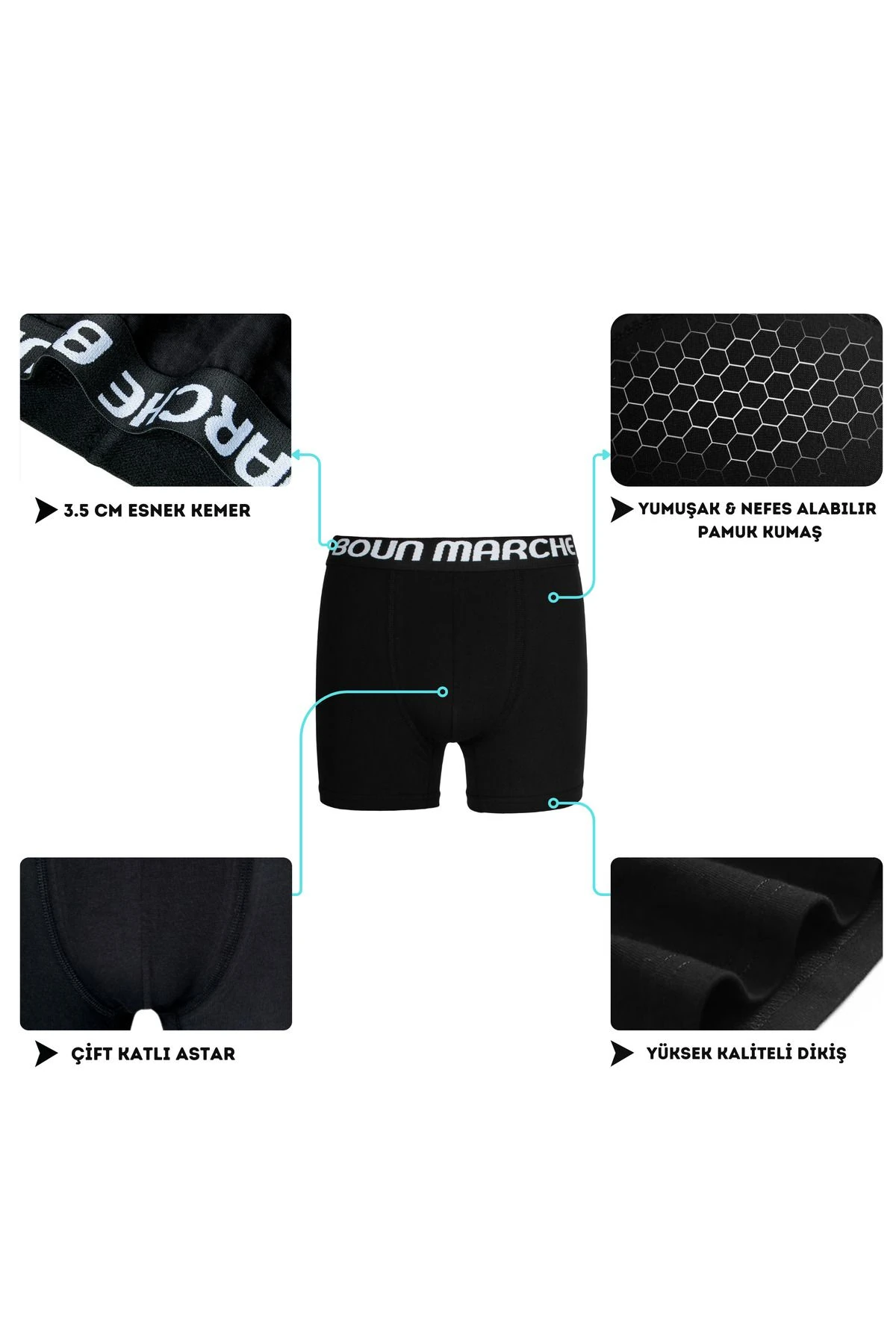 Erkek Boxer Likralı Premium 3'Lü Kutu 