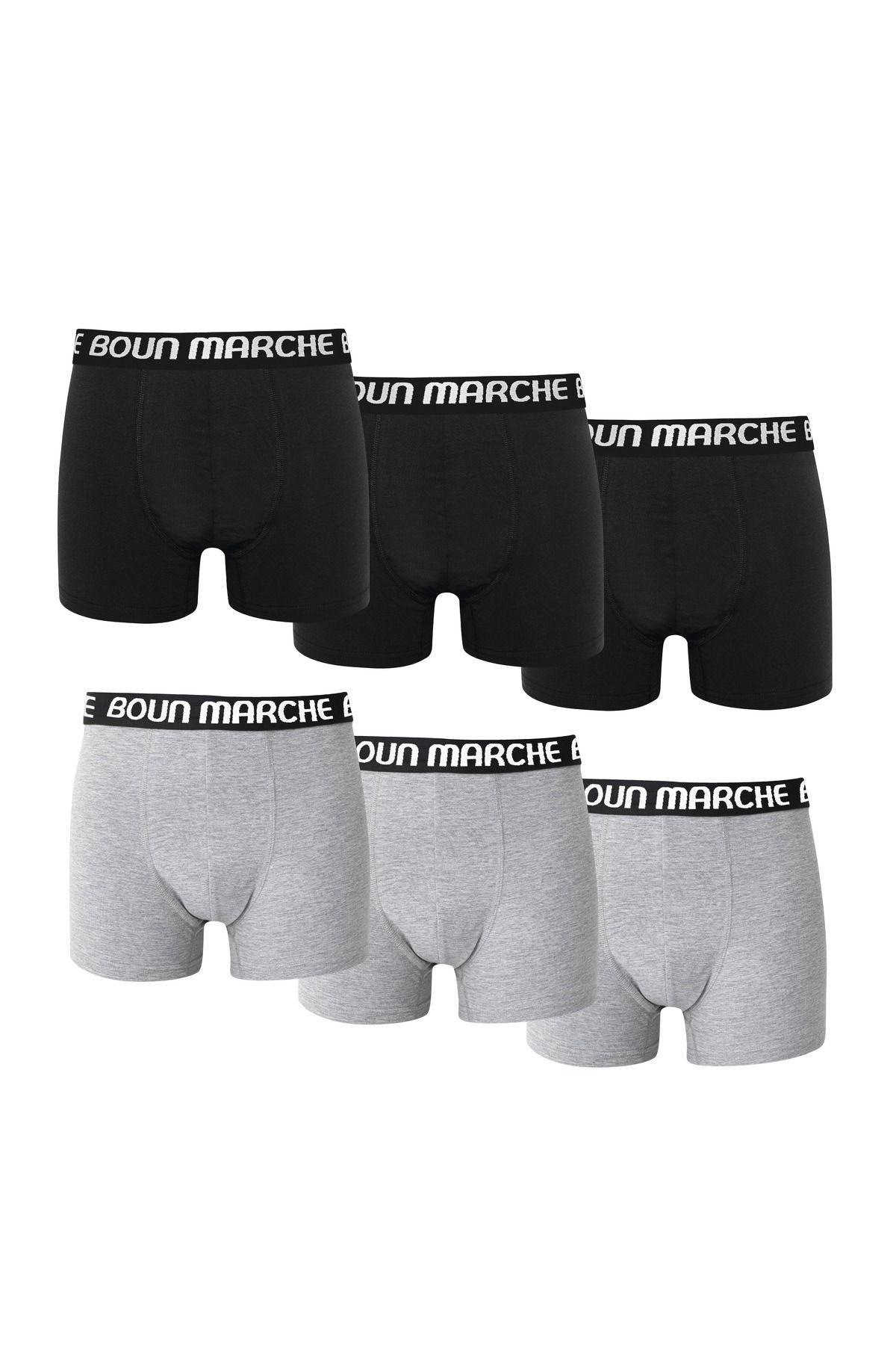 Erkek Boxer Likralı Premium 6'Lı Kutu BM - si̇yah - gri̇