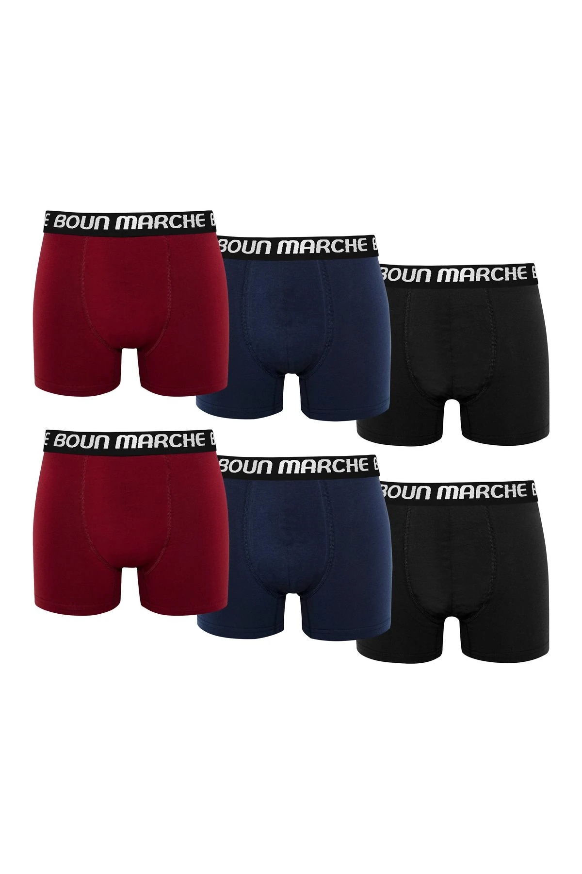 Erkek Boxer Likralı Premium 6'lı Kutu CATCH - siyah-bordo-lacivert