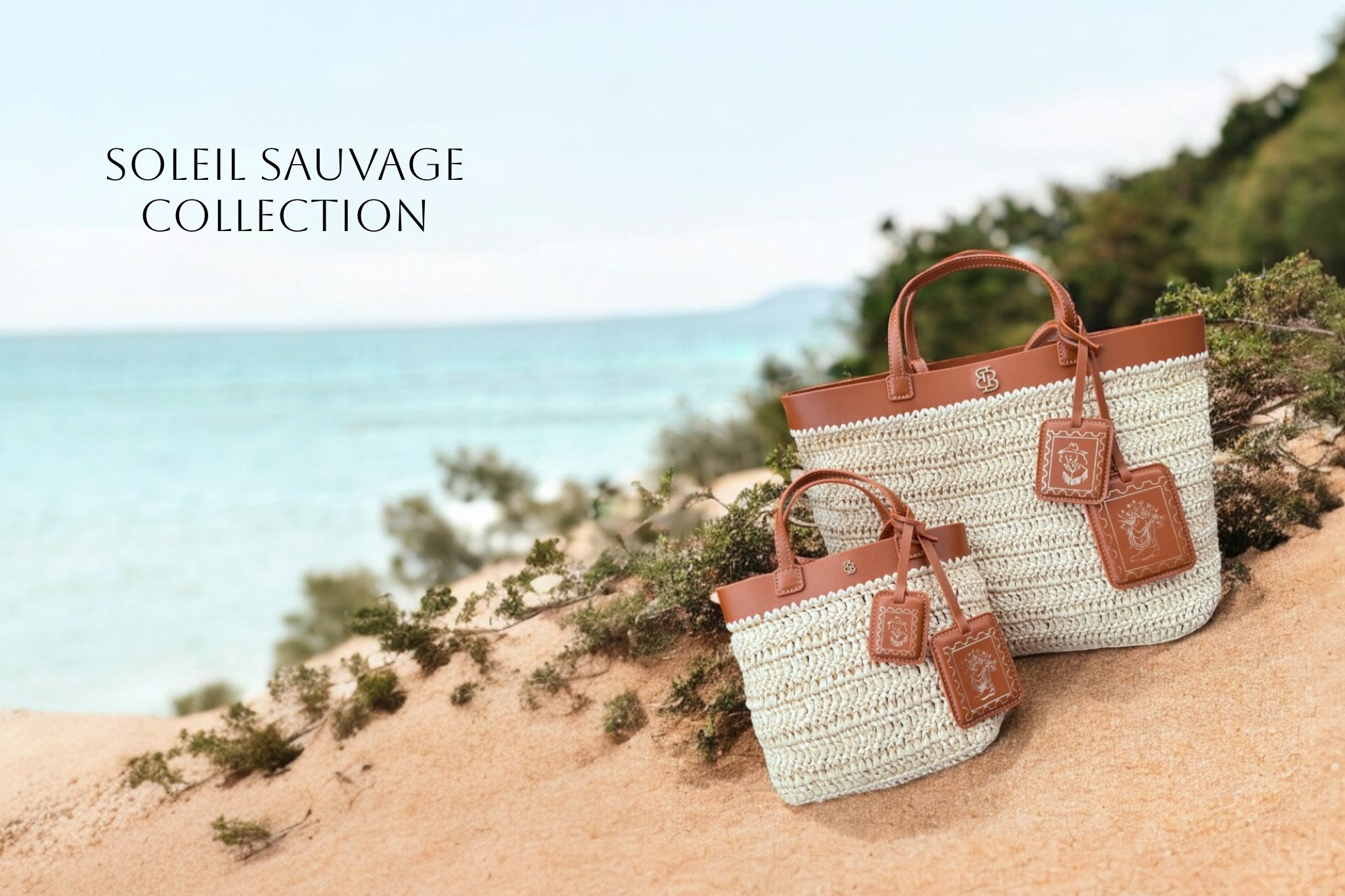 Soleil Sauvage Collection Medium Rafya Hasır & Deri Çanta