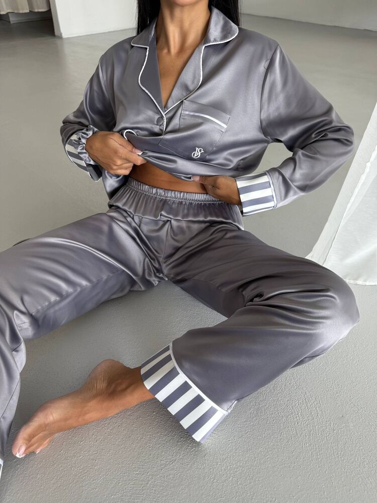 Özel Seri Gri Saten Pijama Takımı
