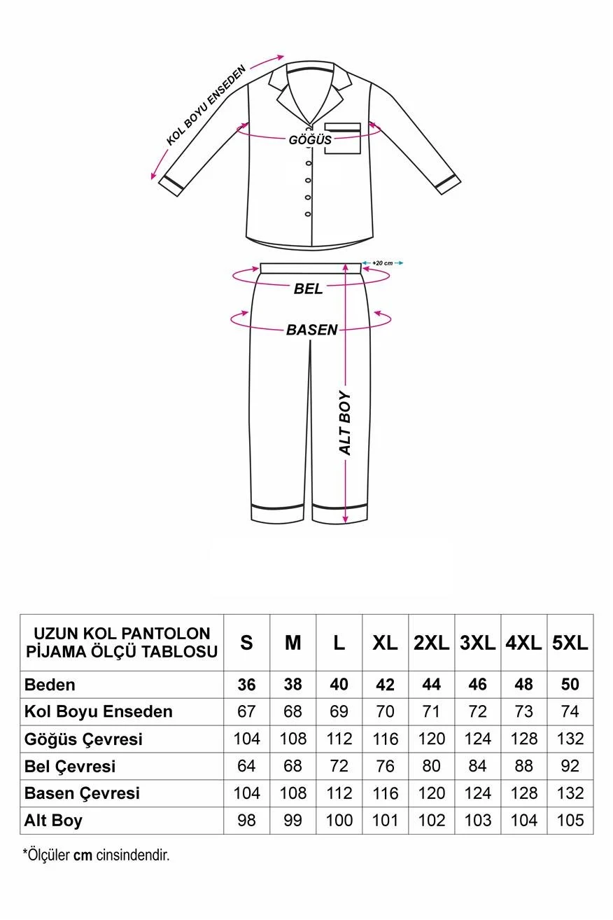 Pudra Jakarlı Saten Uzun Pijama Takımı