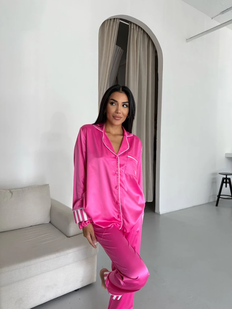 Özel Seri Pembe Saten Pijama Takımı