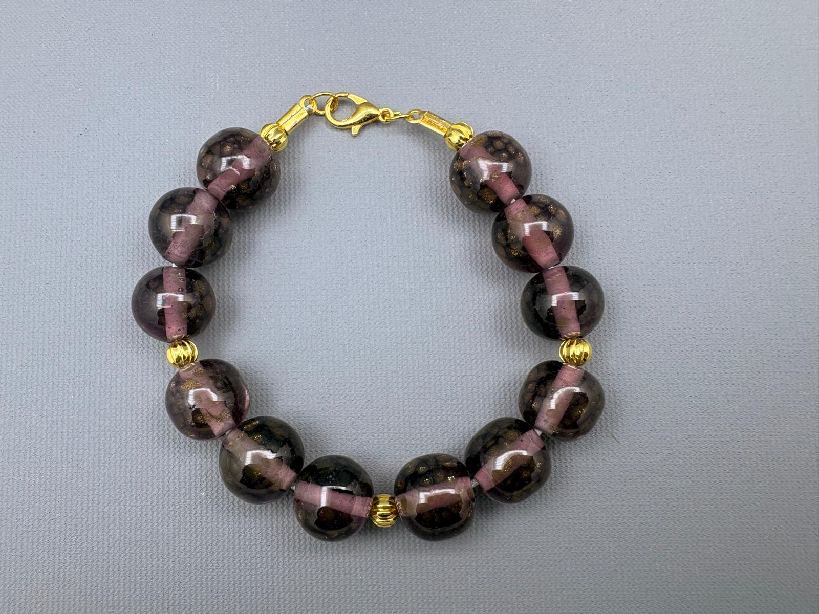 Mürdüm Yaldızlı Murano Cam Bileklik 