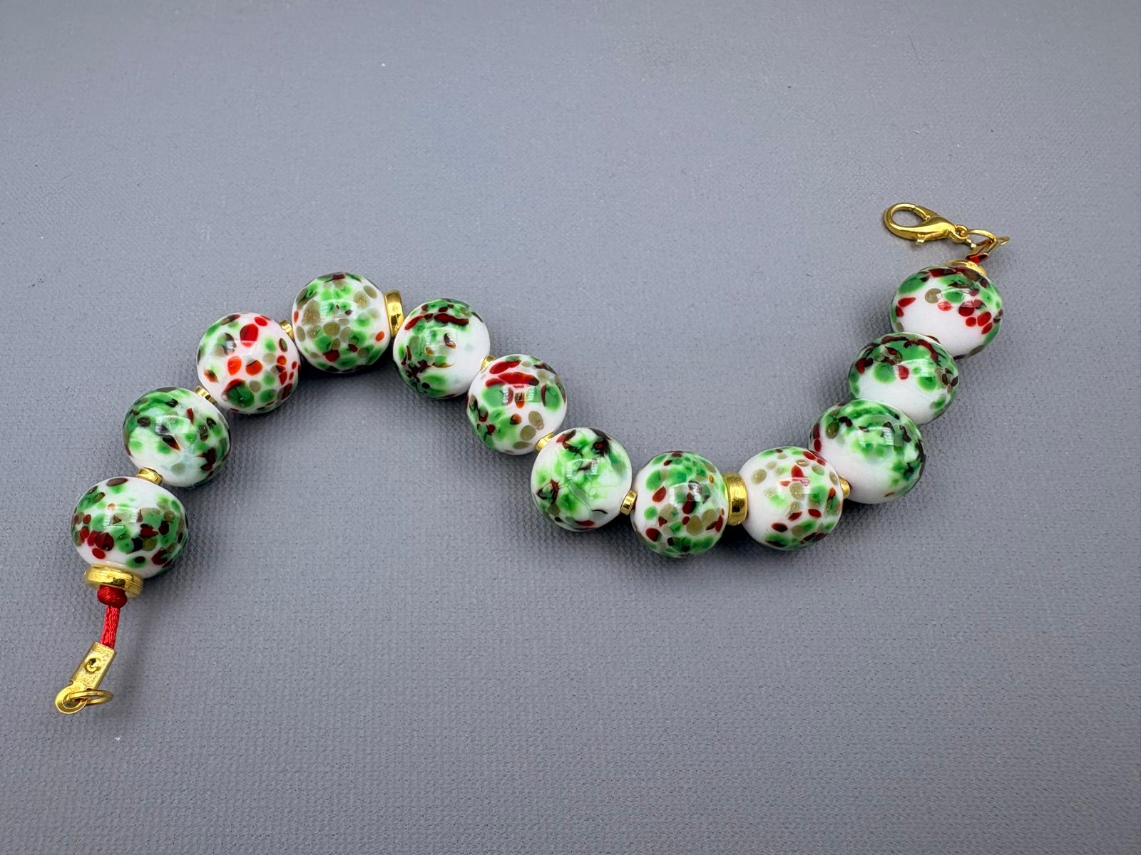 Kırmızı Yeşil Beyaz Yaldızlı Murano Cam Bileklik 