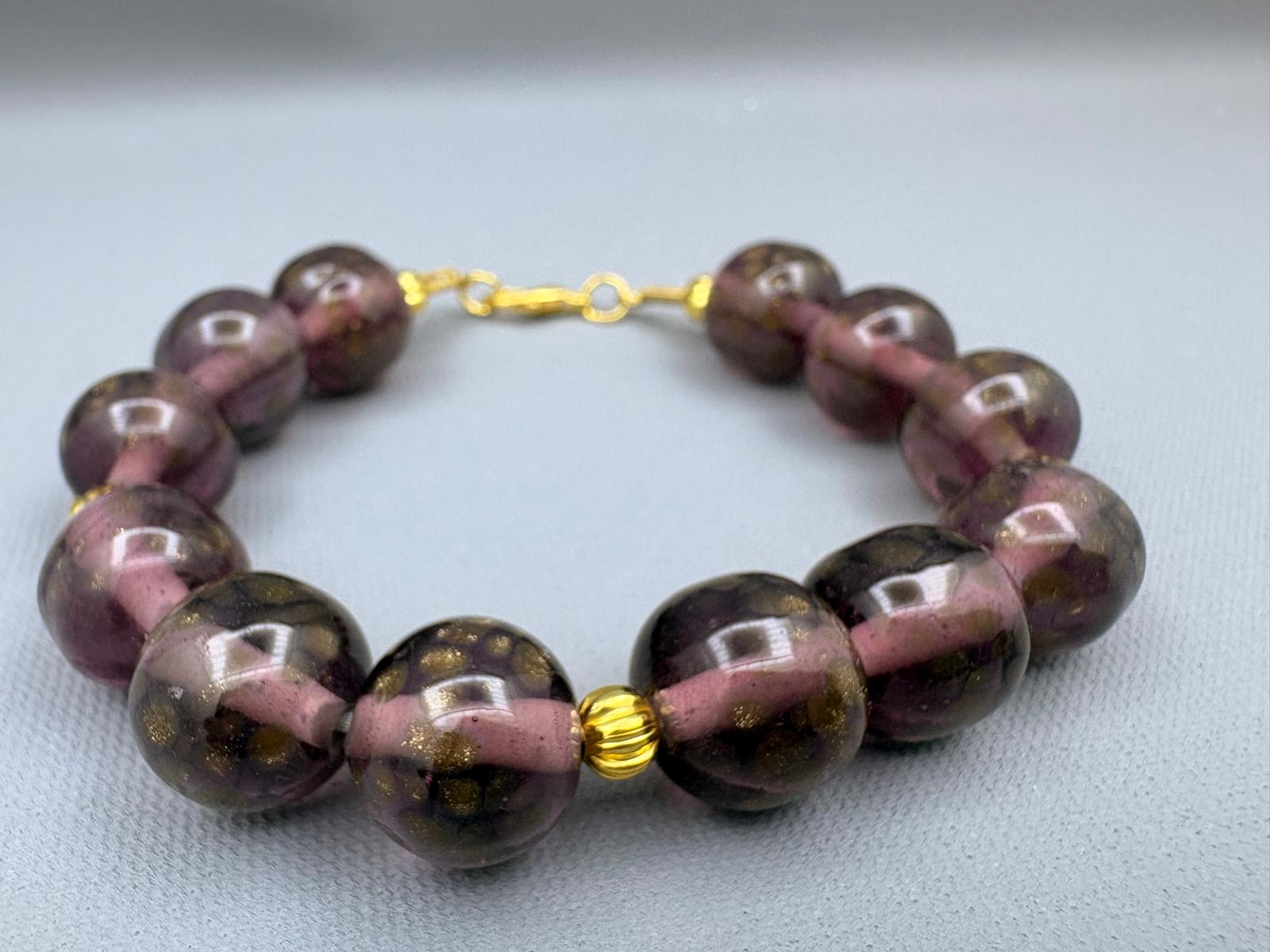 Mürdüm Yaldızlı Murano Cam Bileklik 