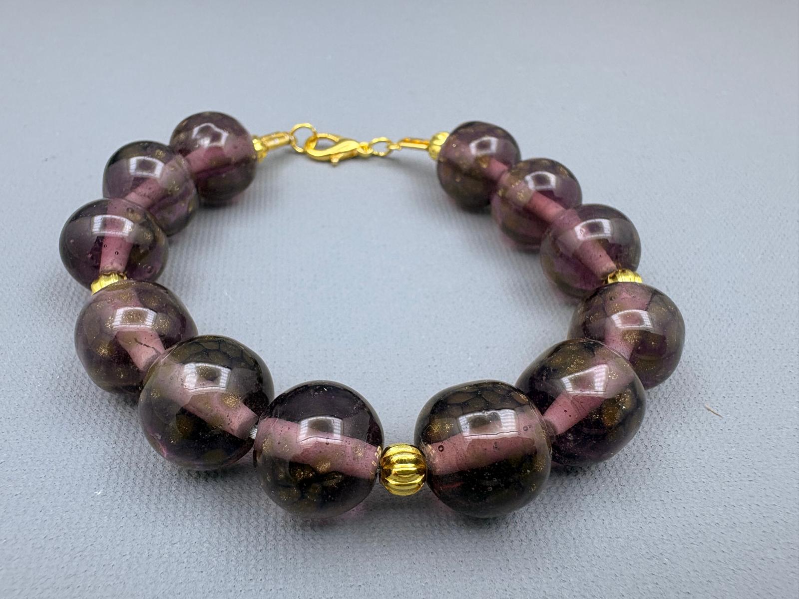 Mürdüm Yaldızlı Murano Cam Bileklik 