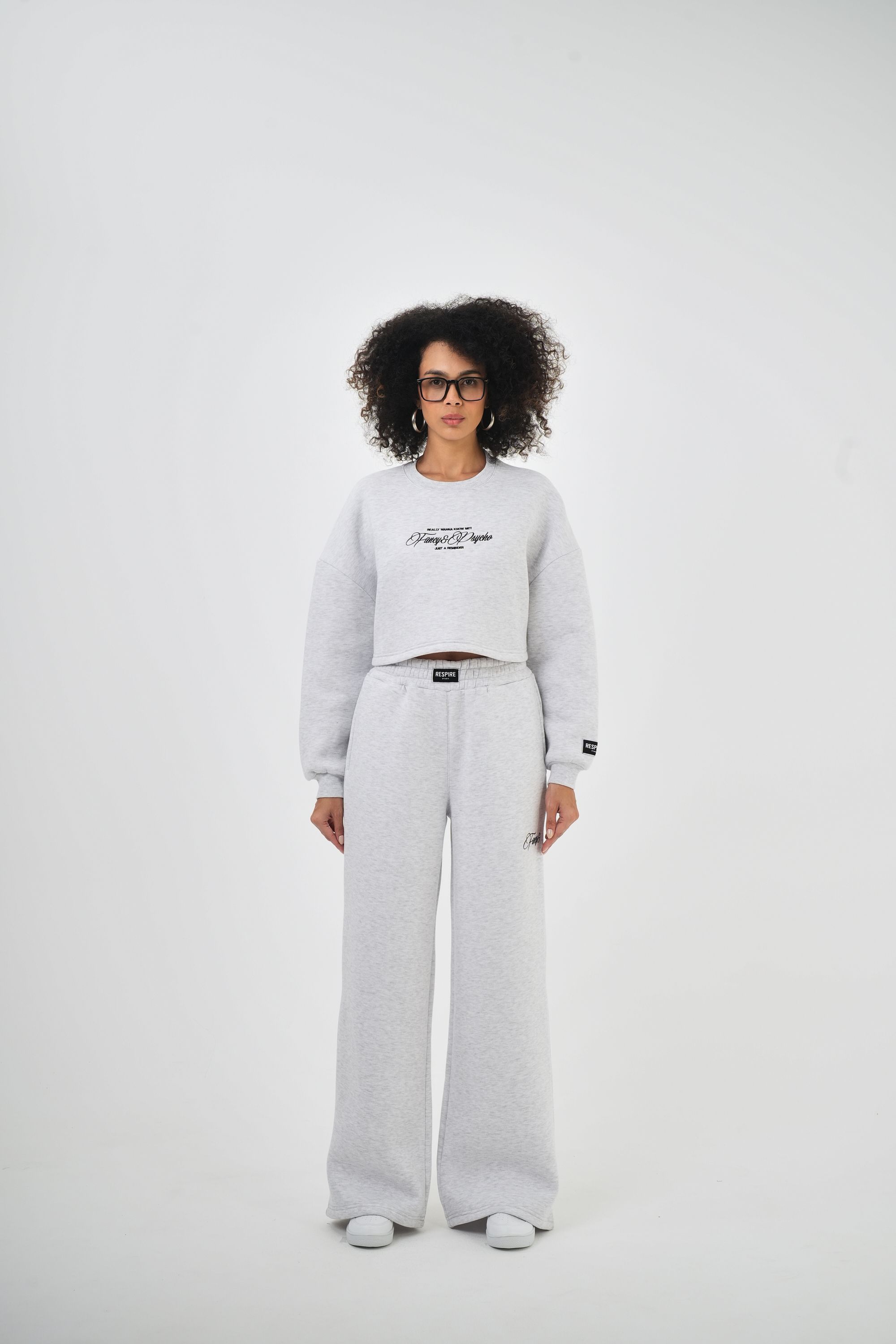 Kadın Fancy But Psycho Tracksuits Yazılı Alt Üst Sweat Takım - Kar Melanj