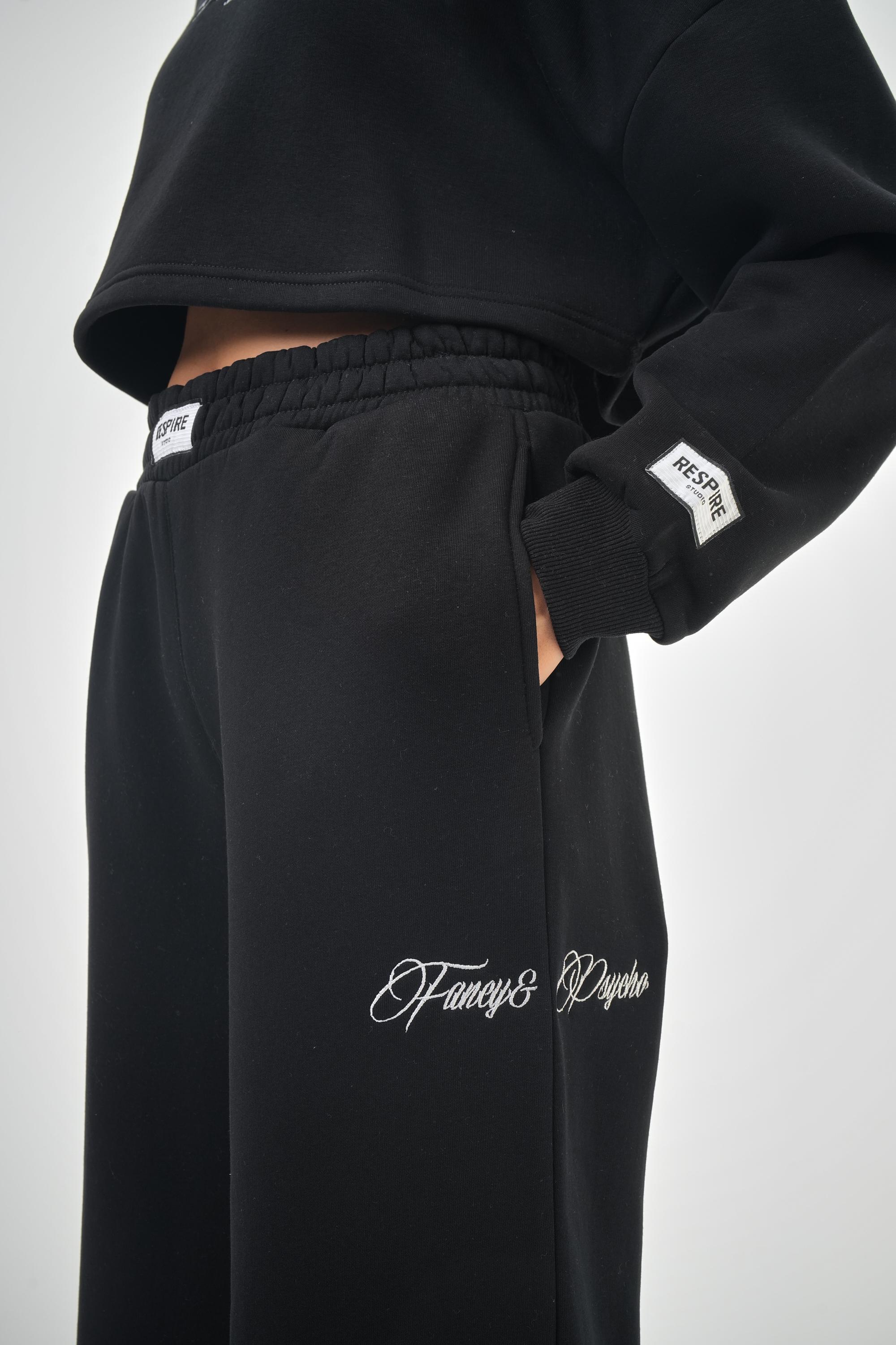 Kadın Fancy But Psycho Tracksuits Yazılı Alt Üst Sweat Takım - Siyah