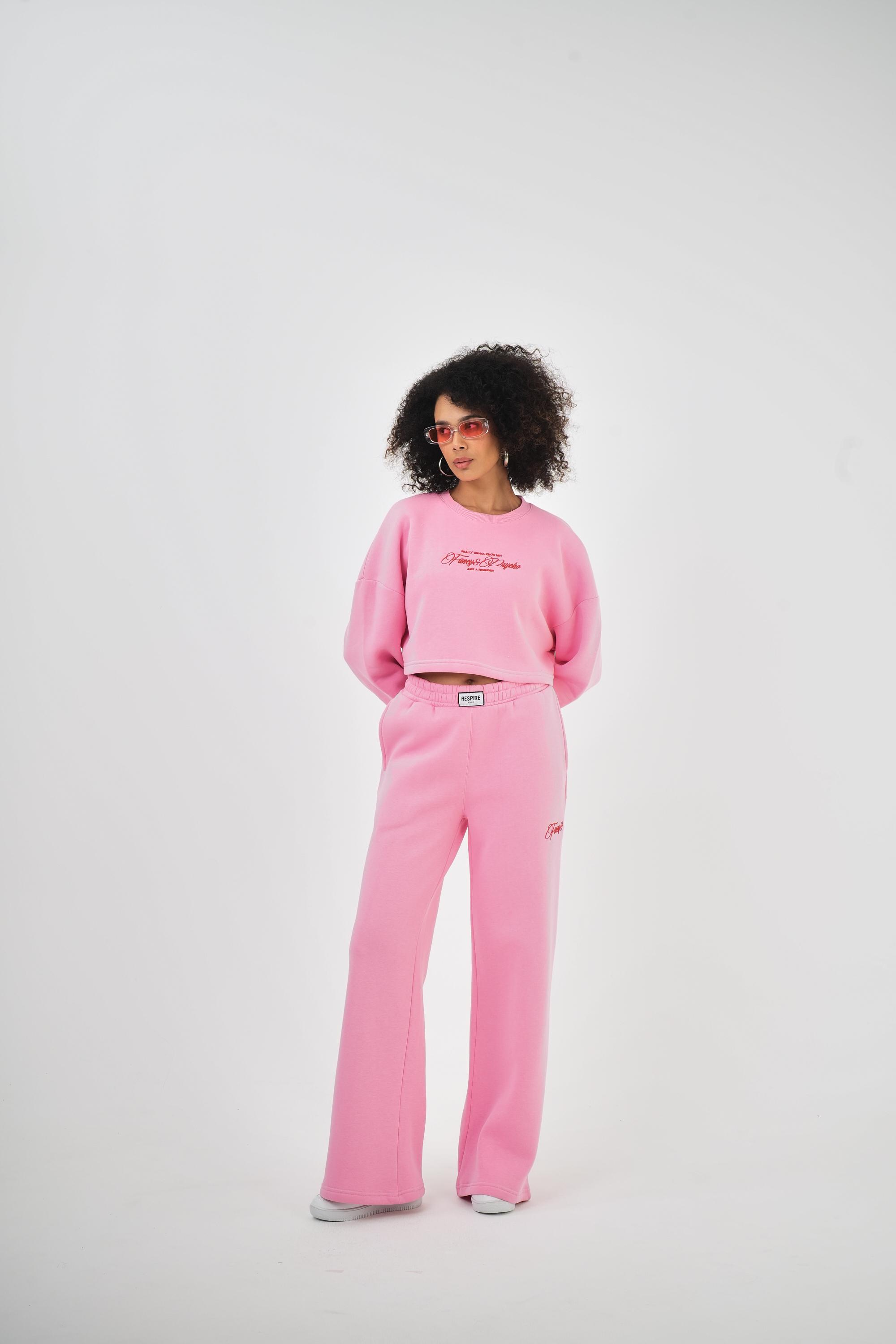 Kadın Fancy But Psycho Tracksuits Yazılı Alt Üst Sweat Takım - Pembe