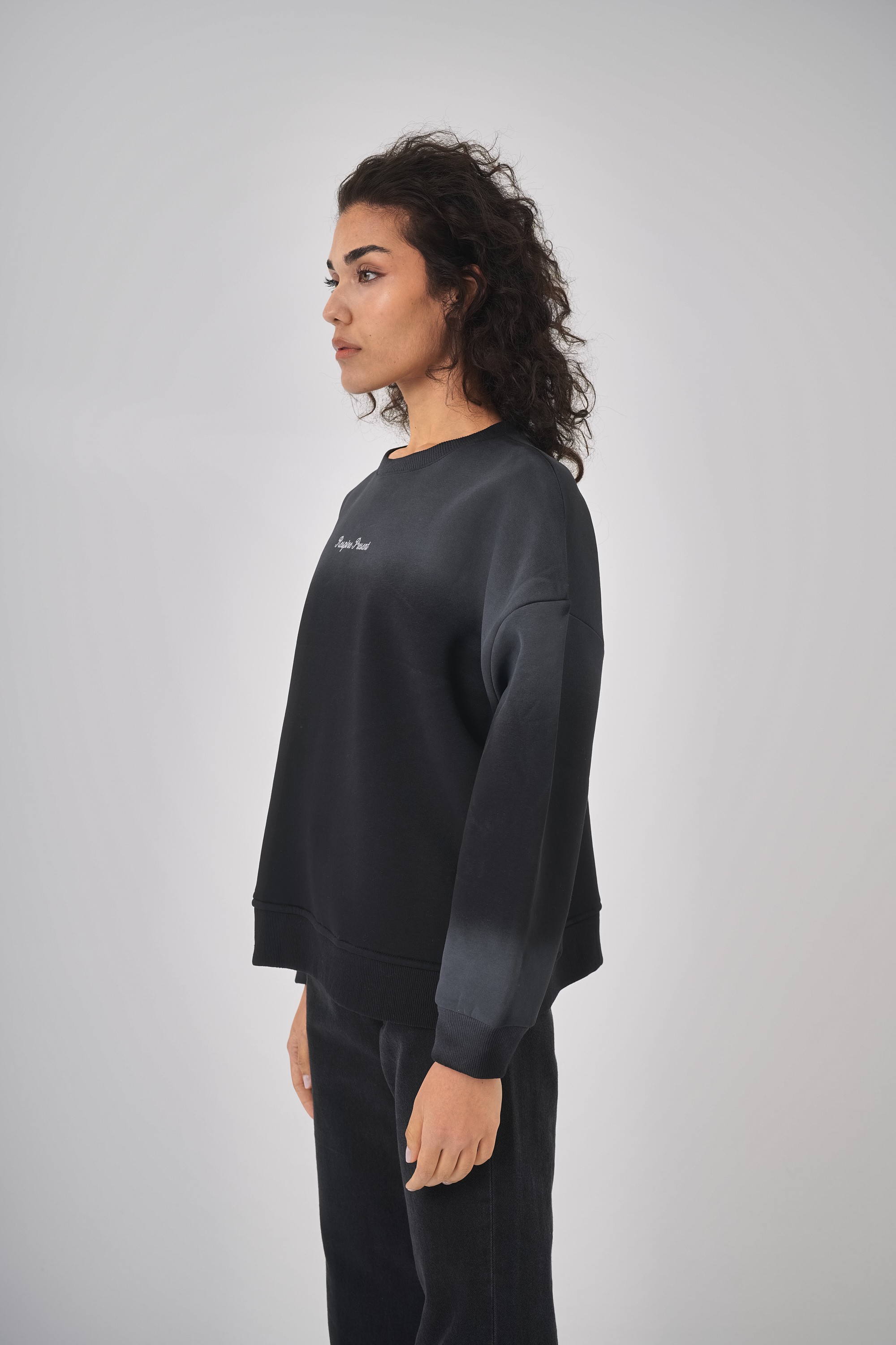 Kadın Oversize Respire Present Yazılı Sweatshirt - Siyah