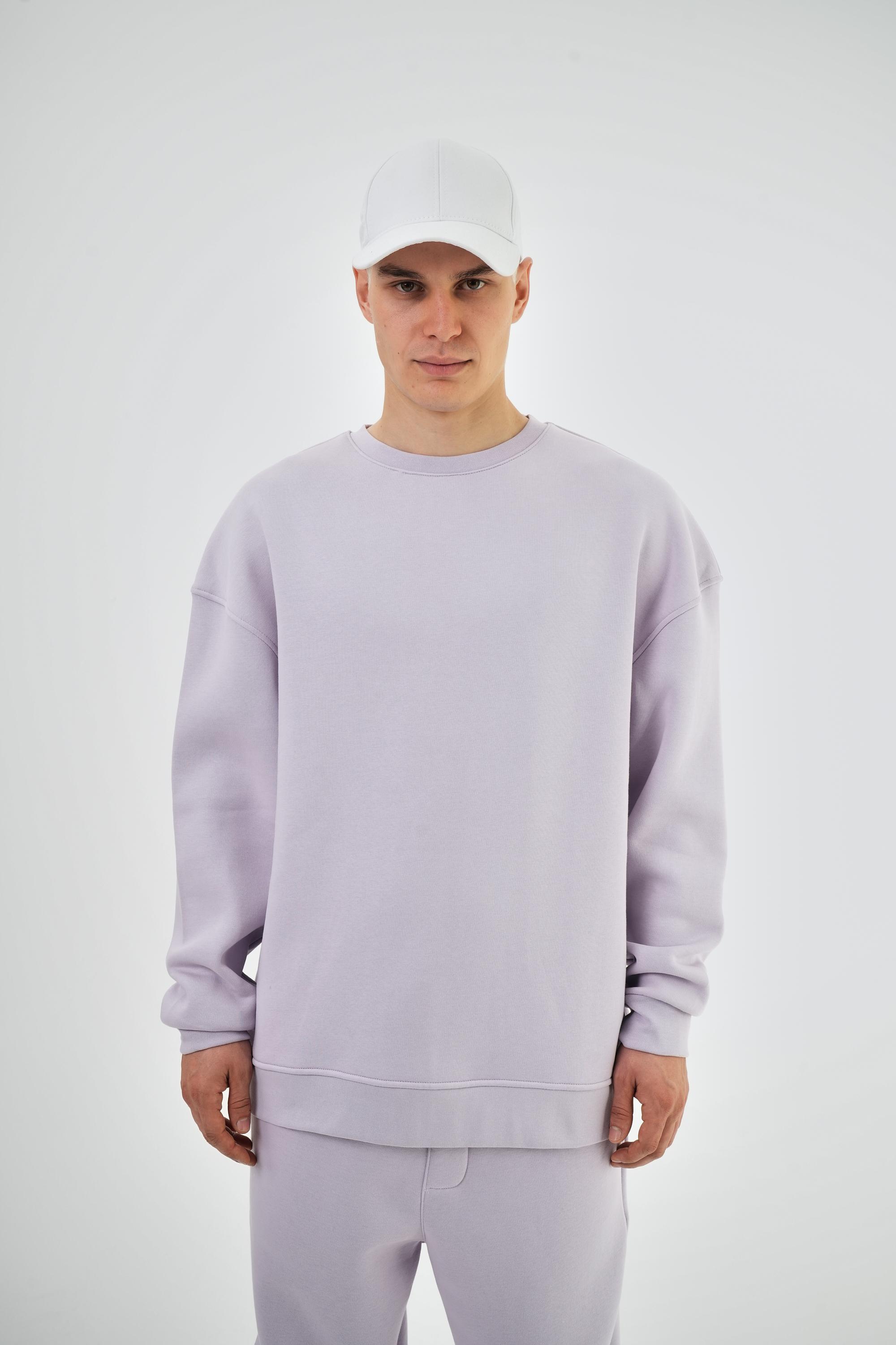 Bisiklet Yaka Basic Oversize Sweatshirt - Lila